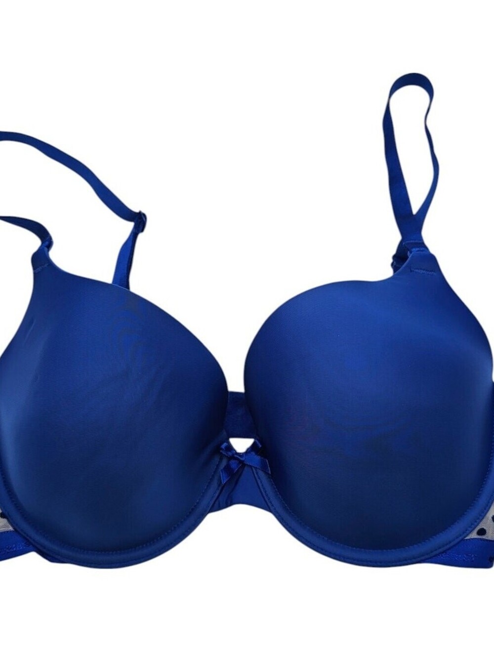 Victorias Secret Sz 34D Demi Bra Bright Blue w/ Polka Dot Mesh Sides